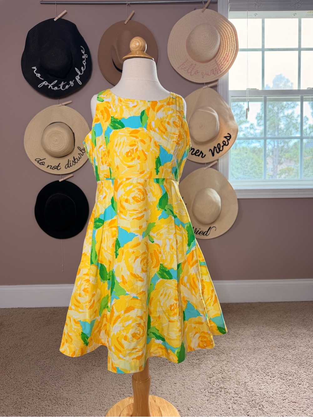 Lilly Pulitzer Yellow Floral Fit-and-Flare Dress with Green and Blue Accents